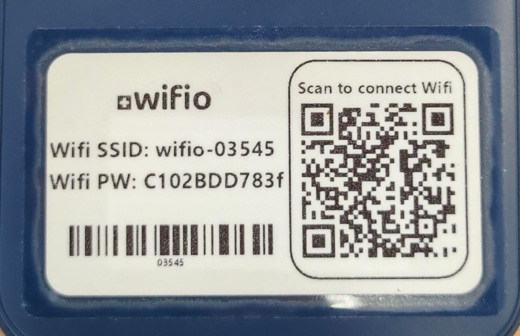 The Wifio Pocket WiFi for Switzerland has on the back side a label with the SSID and the password.